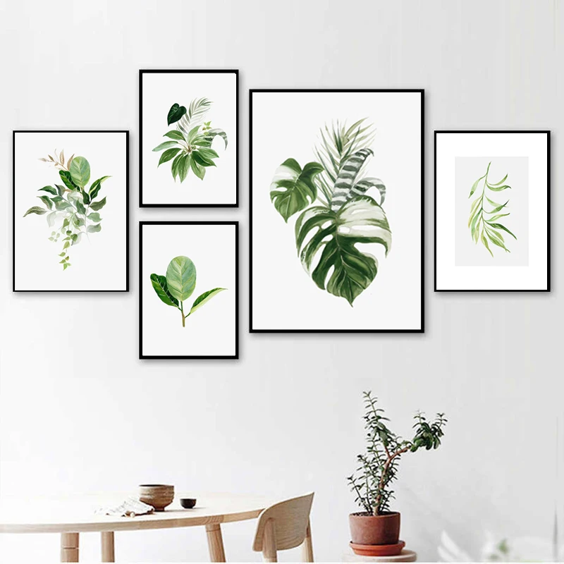 Watercolor Green Plants Leaves Decorative Prints Wall Painting Canvas Pictures Minimalist Art Nordic Poster Living Room