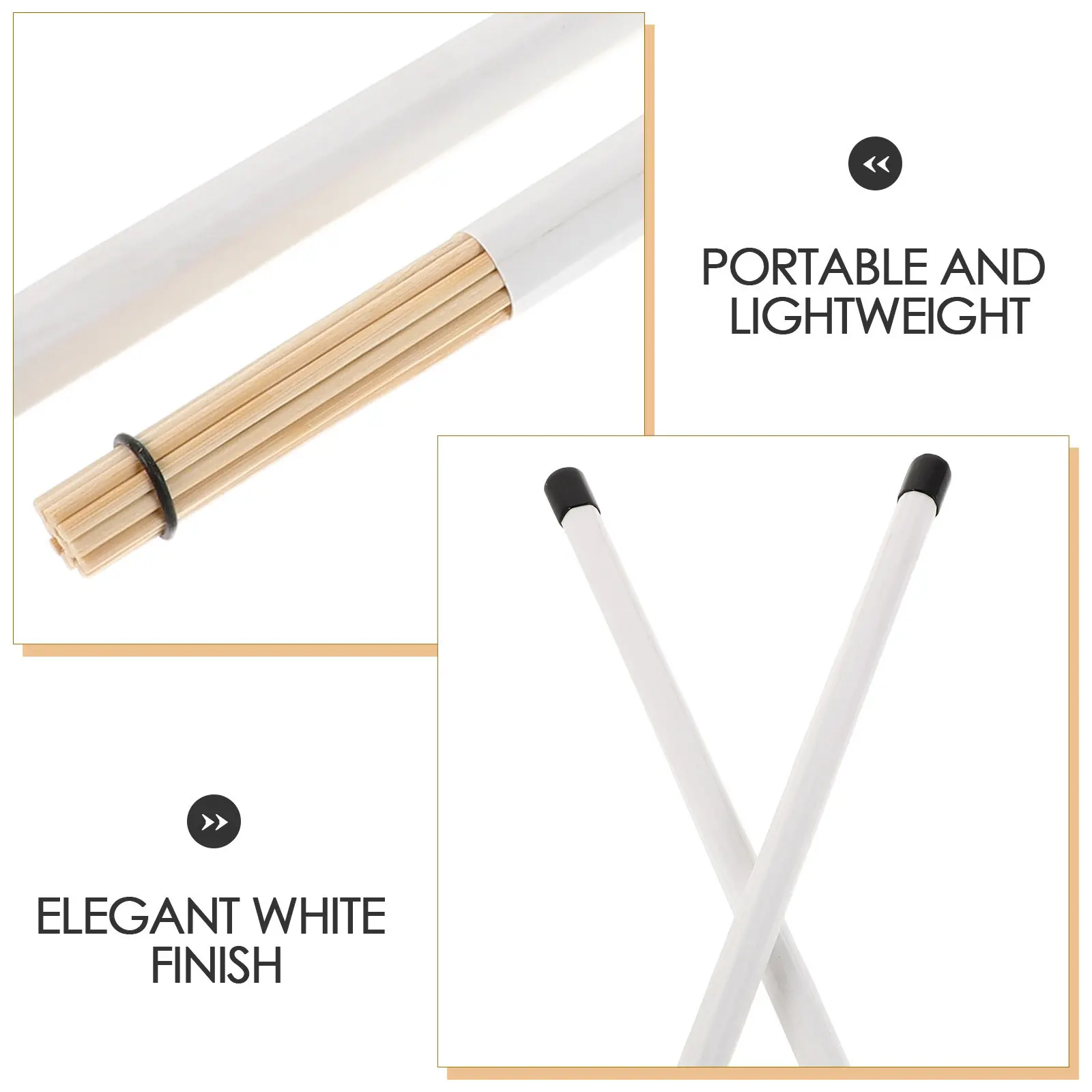 1Pair White Wooden Drum Brushes Jazz Drumstick Brushes Bundle for Percussionists Students Drummers Quiet Practice Stage
