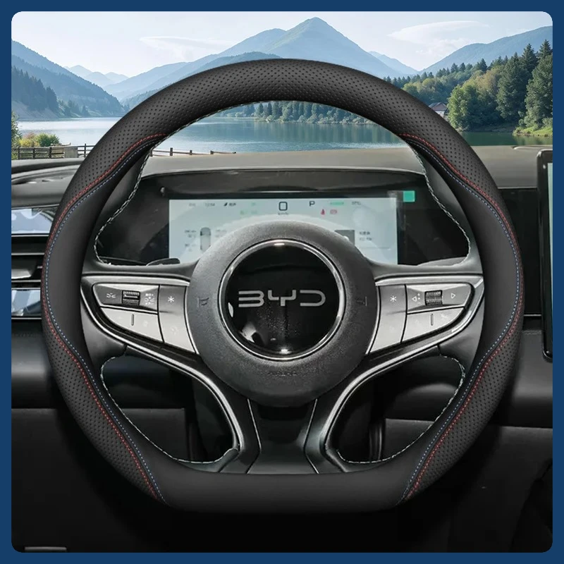 Soft Leather Steering Wheel Cover For BYD Destroyer 05 Seal U Dolphin Yuan Up Atto Sealion King2026 Non-slip Auto Interior Parts