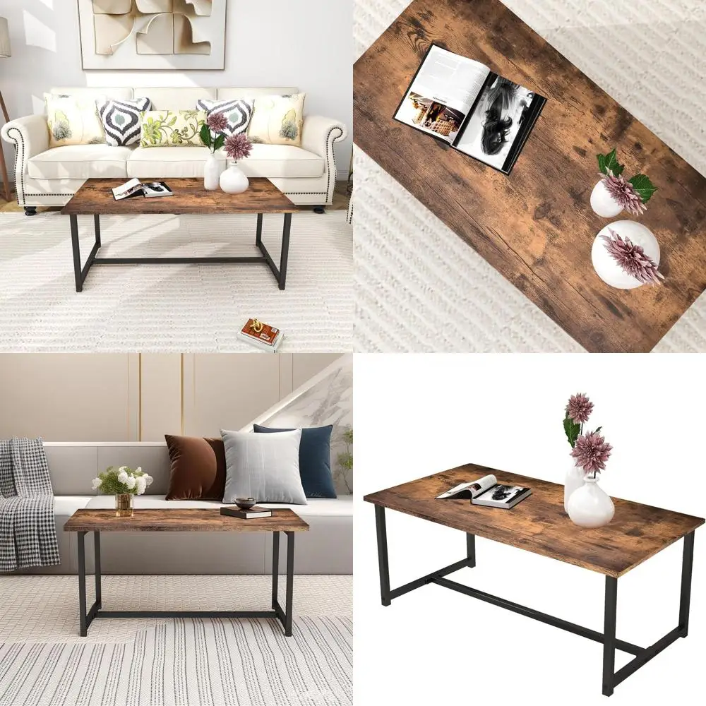

Modern Industrial Coffee Table, 35.4 Rectangular Design for Small Spaces, Metal Frame, Brown Finish, Suitable for Living Room an