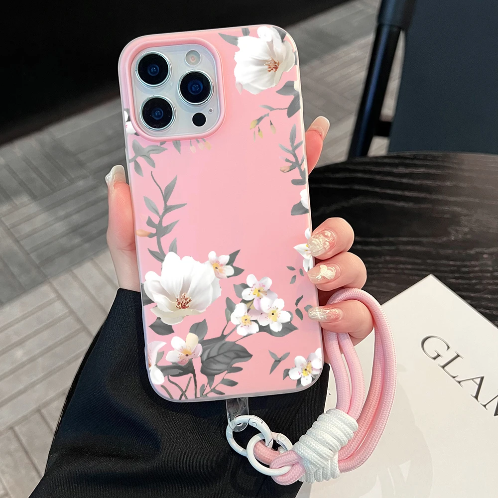 Cherry Floral SIlicone Phone Case For Samsung Galaxy A57 A07 A56 A55 A54 A36 A35 A57 S26 Ultra S25 S24 S23 FE Plus Lanyard Cover