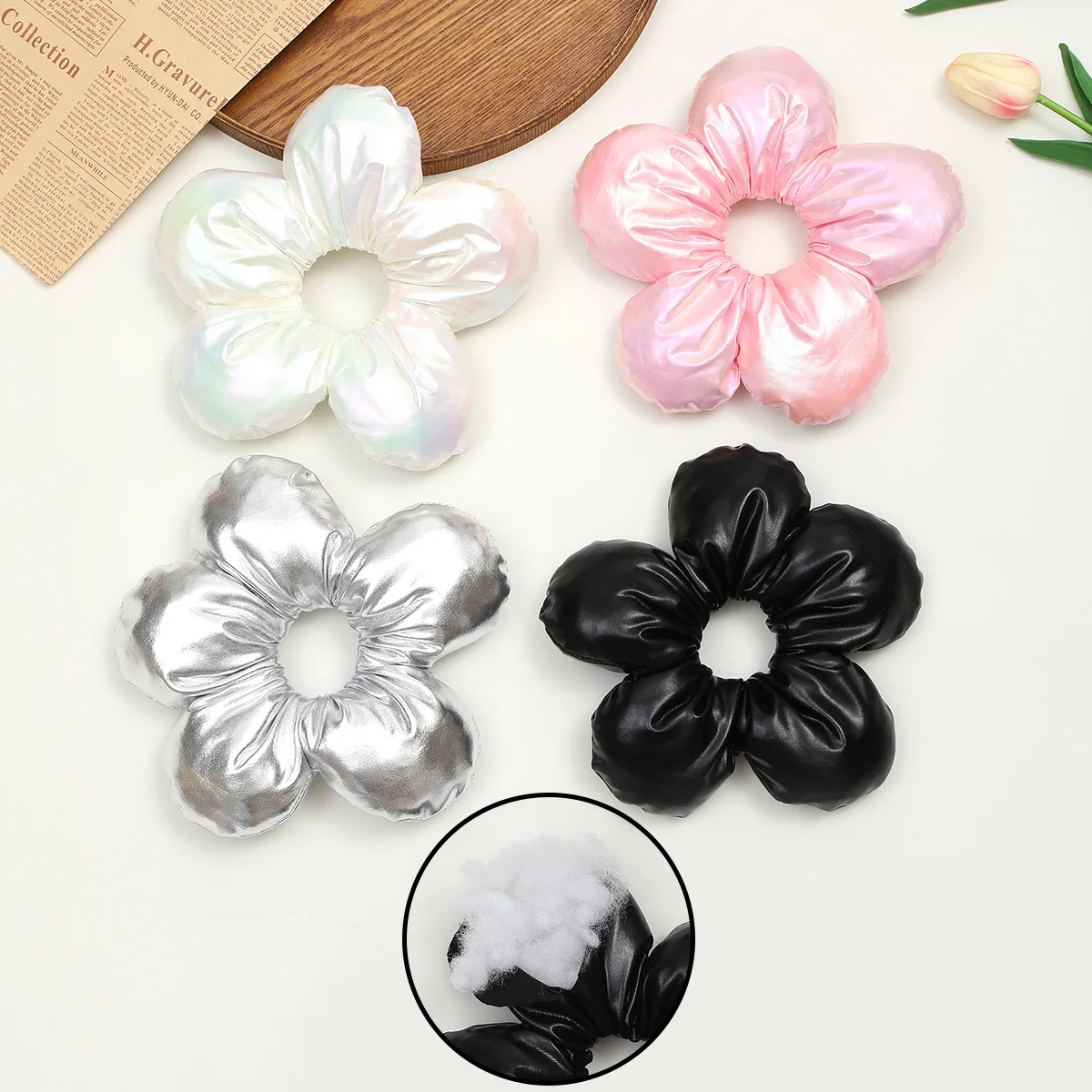 2025 New Arrival Luxury Padded 3D Flower Scrunchies – Sweet Elegant Bun Hair Ties for Trendy Looks