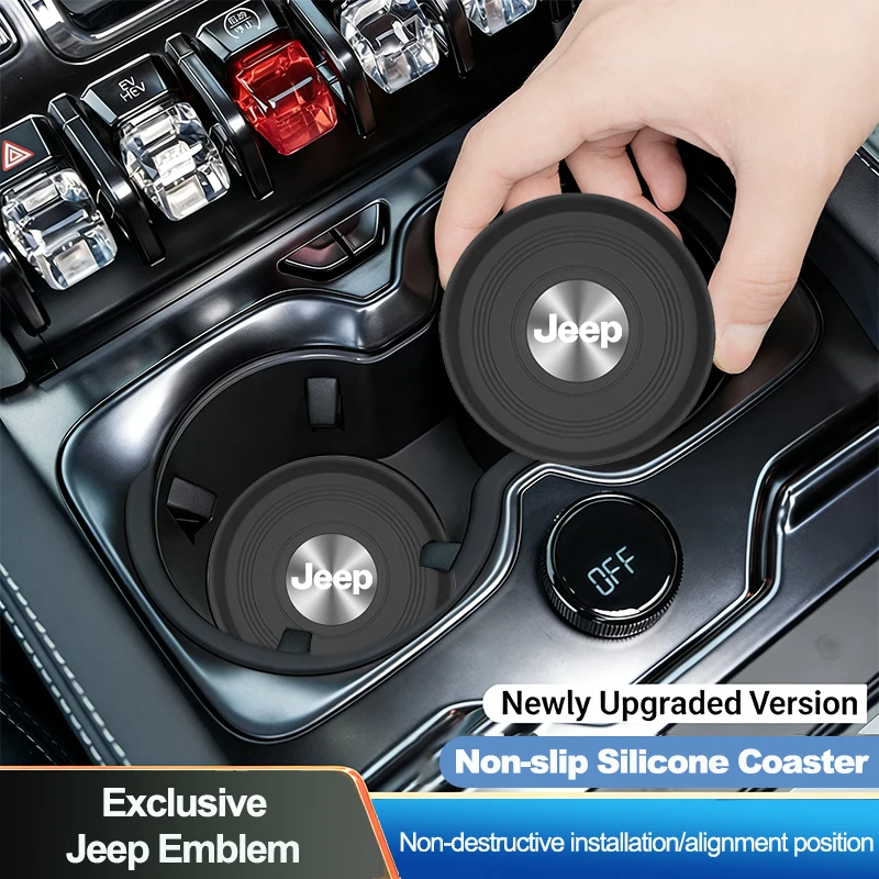 

2Pcs New Car Water Cup Silicone Pad Anti-slip Noise Reduction For Jeep Gladiator Grand Cherokee Compass Patriot Liberty Rubicon