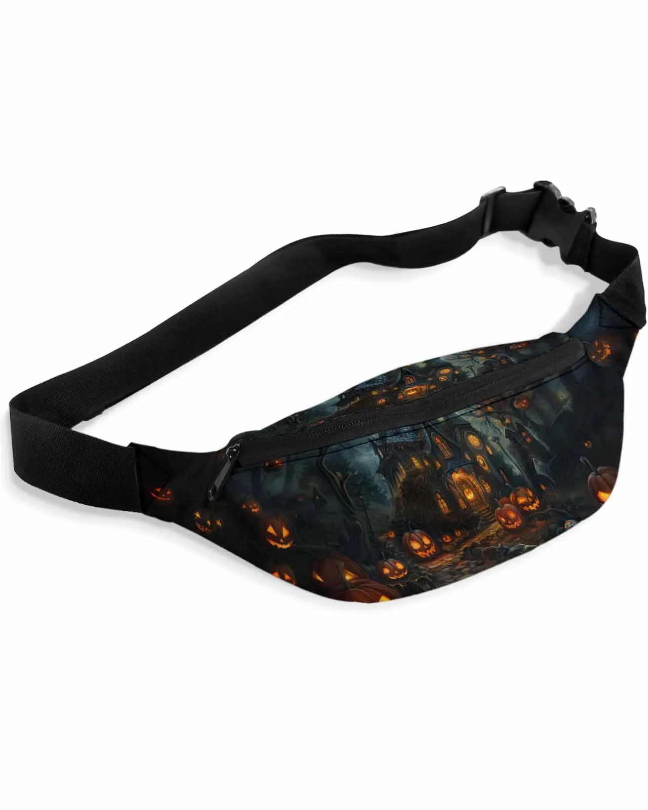 Halloween Castle Pumpkin Retro Bat Grove  Men Women Waist Bag Fanny Pack Belt Bag Wallet Pouch Waterproof Banana Hip Bags