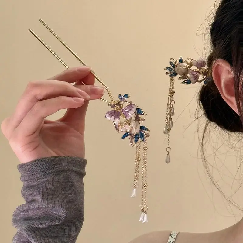 قطعة واحدة من دبوس الشعر المينا على شكل فراشة للنساء - إكسسوار شعر Bu Yao عالي الجودة لـ Hanfu #1