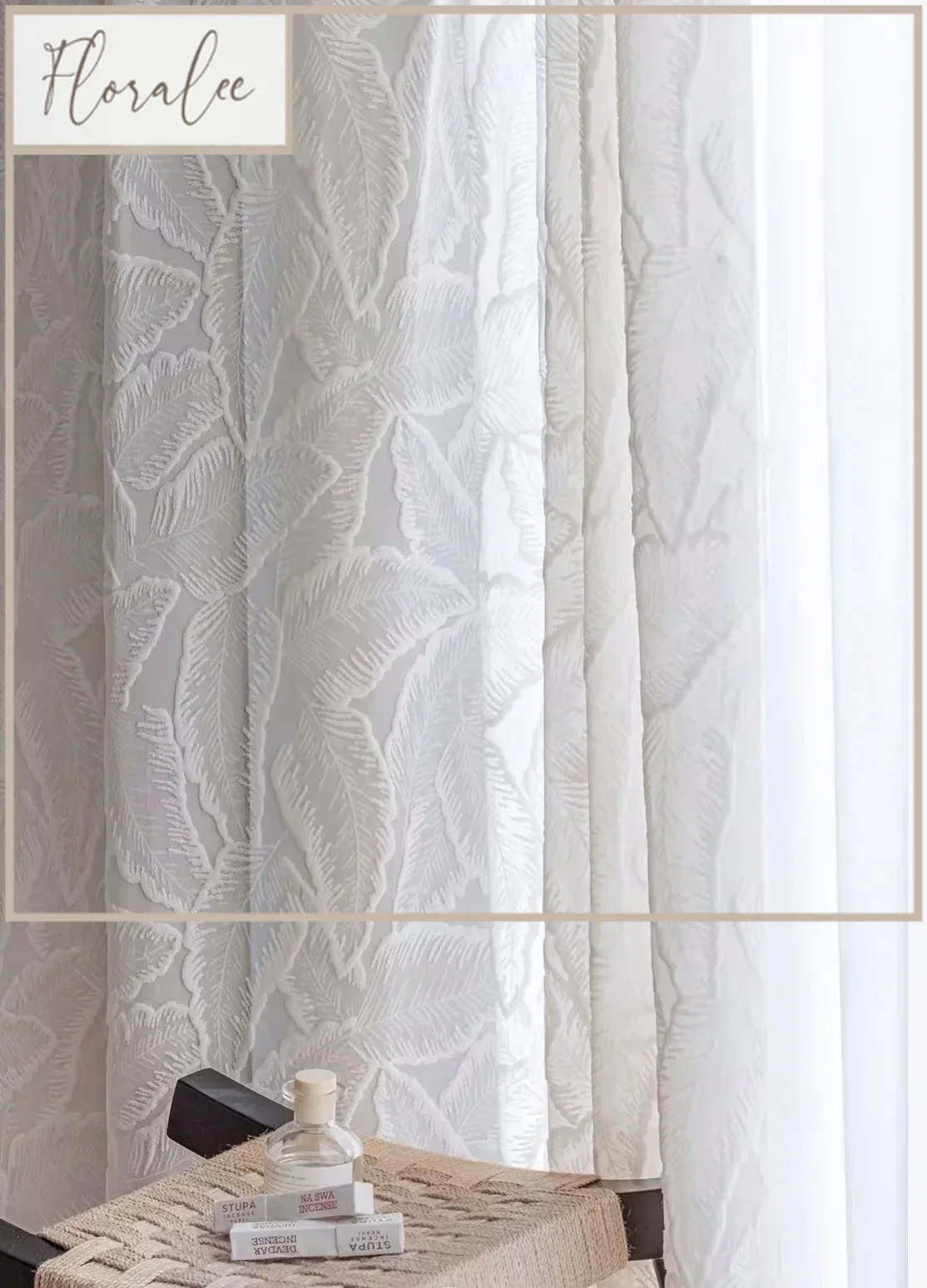

French White Curtain Yarn Romantic 3D Relief Curtains For Light-proof And Opaquefor Bedroom Living Room Balcony Leaf Embroidered