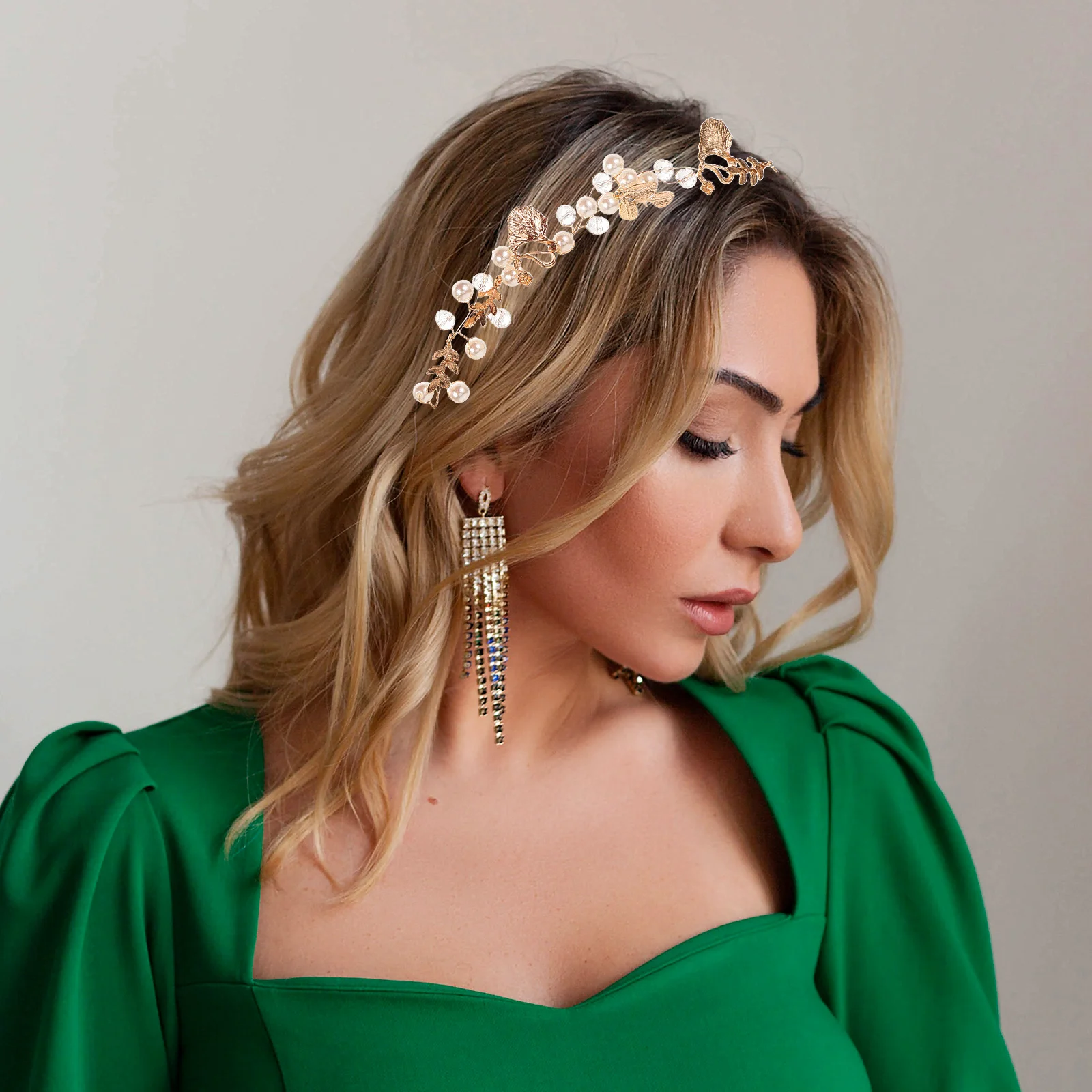 

Pearl Crown Star Sea Star Headpiece Hair Alloy Headband Accessories D2428 Pale Gold Alloy Bands Wedding Hair Ornament