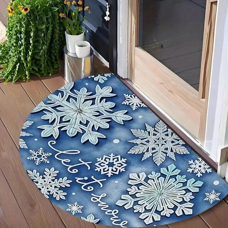 Let It Snow Typography Semi Circle Doormat Winter Snowflake Welcome Mat