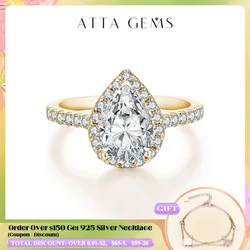 ATTAGEMS Pear Cut 2.0CT D Color VVS1 Luxury Moissanite Ring 925 Sterling Silver Pure 18K 14K 10K Gold Engagement Ring for Women