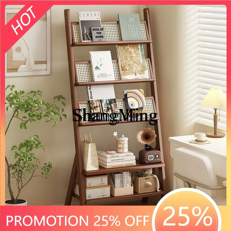 SM wood shelf floor-to-ceiling bookcase living room wall bookcase retro bedroom multi-layer display cabinet