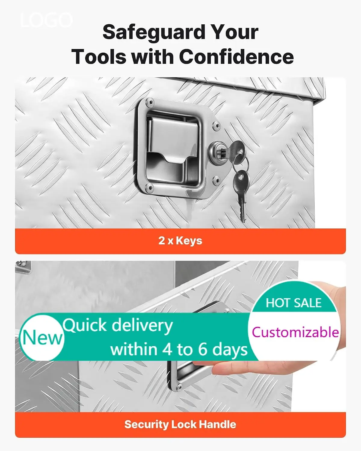 Trailer Tongue Box, Heavy Duty Trailer Tongue Tool Box Storage Organizer with Lock & Keys, Utility Tool Chest for Pickup Truck