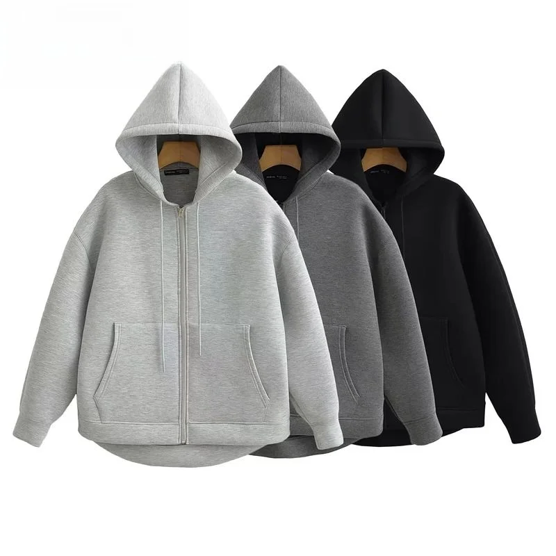 

MUJER Zip up Hoodies Women Autumn Hooded Sweatirt Cleanfit Sle A-Line Sve Linen Material Ladies Faion T-irt