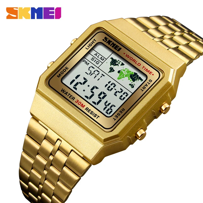 

SKMEI Men Simple Alarm Clock 3Bar Waterproof Stainless Steel Strap Digital Watches Top Luxury Fashion Sport Watch reloj hombre