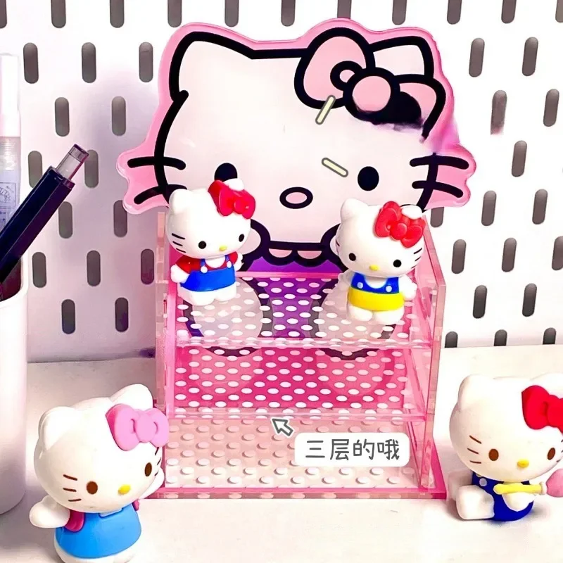 Sanrio Hello Kitty 3 Tier Acrylic Display Stand Durable Transparent Storage Shelf Desktop Cute Makeup Display Organization Shelf