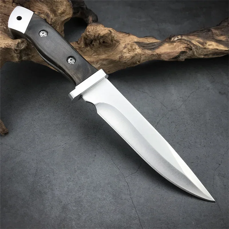 BK 2008 High Quality Rosewood Handle 5CR13MOV Fixed Blade Military Wearproof Outdoor Tactical Survival Tool PU Leather Sheath