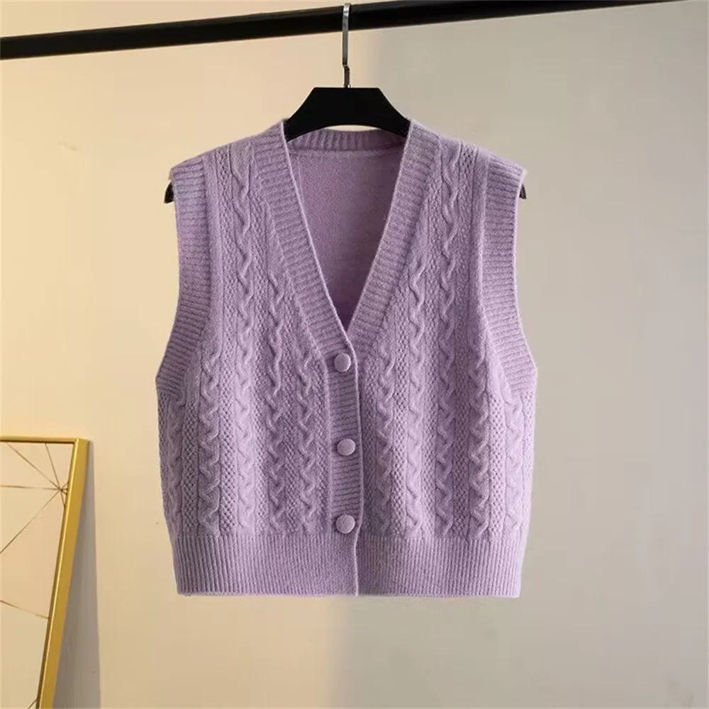 Spring Autumn Korean Fashion Women Clothes Girls Purple Vest Simple Outerwear Shirt Dress Vest Short Knitted Coat Cardigan