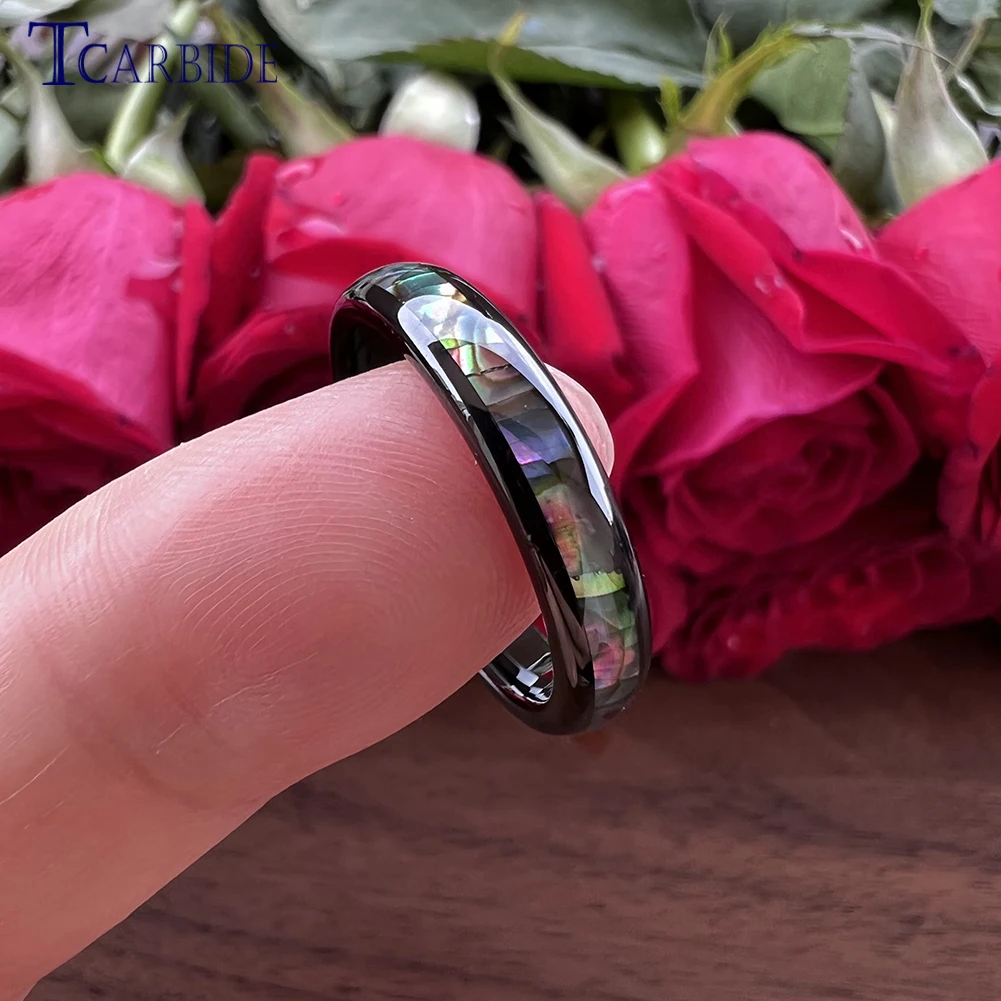 4mm Women Ring Free Shipping Tungsten Wedding Band Abalone Shell Inlay Domed Polished Trendy Jewelry