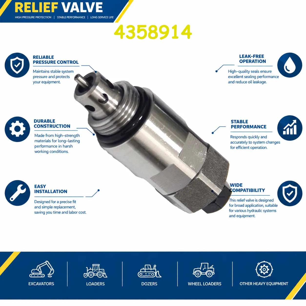Relief Valve 4358914 4372039 4289603 For Hitachi EX200-5 EX200-1 EX200-2 EX200-3 EX200-6