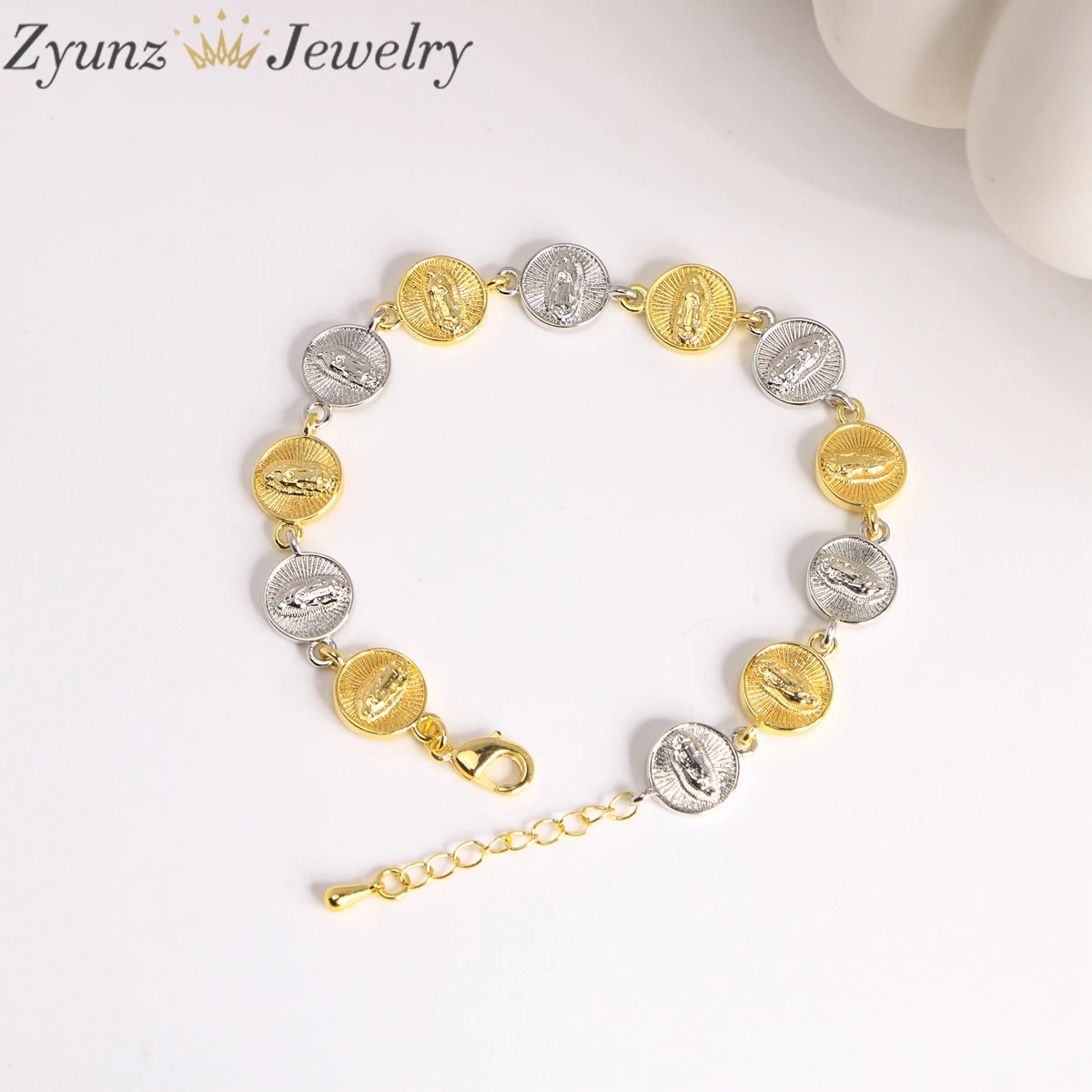 5 قطع، أساور مريم العذراء باللون الذهبي والفضي للنساء، إكسسوارات مجوهرات مسيحية مطلية بالذهب، سوار ربط سلسلة مصنوع يدويًا #5