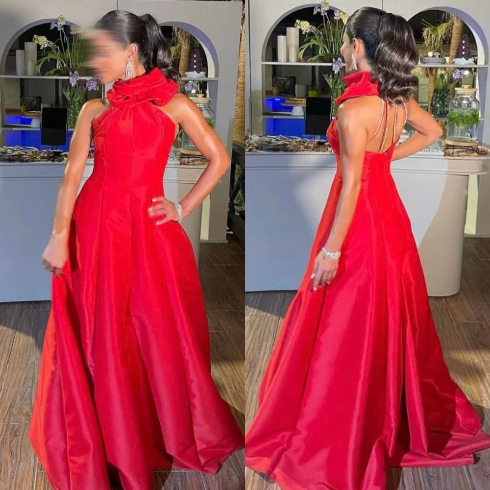 

Elegant High Quality Collar A-line Floor Length Prom Dresses Draped Taffeta Evening vestidos de fiesta para mujer