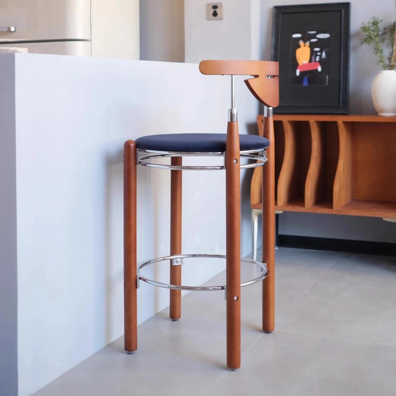 Mid-Century Bar Stool Minimalist Designer Counter Height Chair Luxury Kitchen Island Seat with Backrest Cafe Vintage Bar Chairs