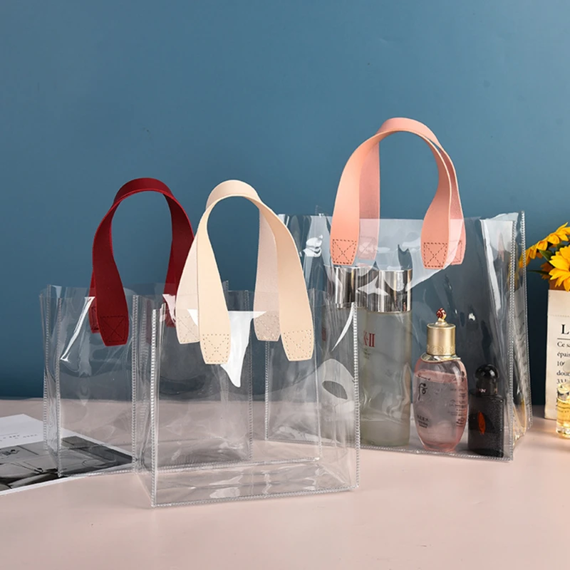 Transparent Casual Handbag Durable PVC Tote Bag Portable Outdoor Storage Bag Waterproof Shopping Tote Gift Tote Packaging