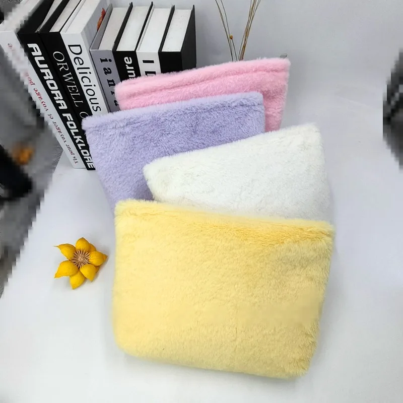 Macaron Candy Color Plush Cosmetic Bag Soft Large Capacity Travel Cosmetic Storage Bag Women's Make Up Washiing Bag Case