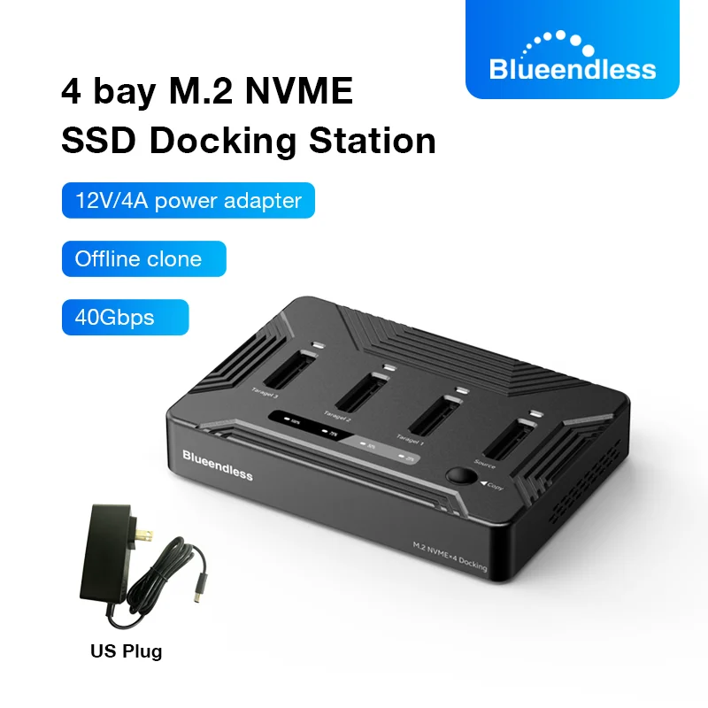 Bluedeloze 4 Bay M.2 Nvme Ssd Docking Station Met Offline Kloon Usb4 40Gbps M2 Nvme Pcie Ssd Behuizing Externe Harde Schijf Case