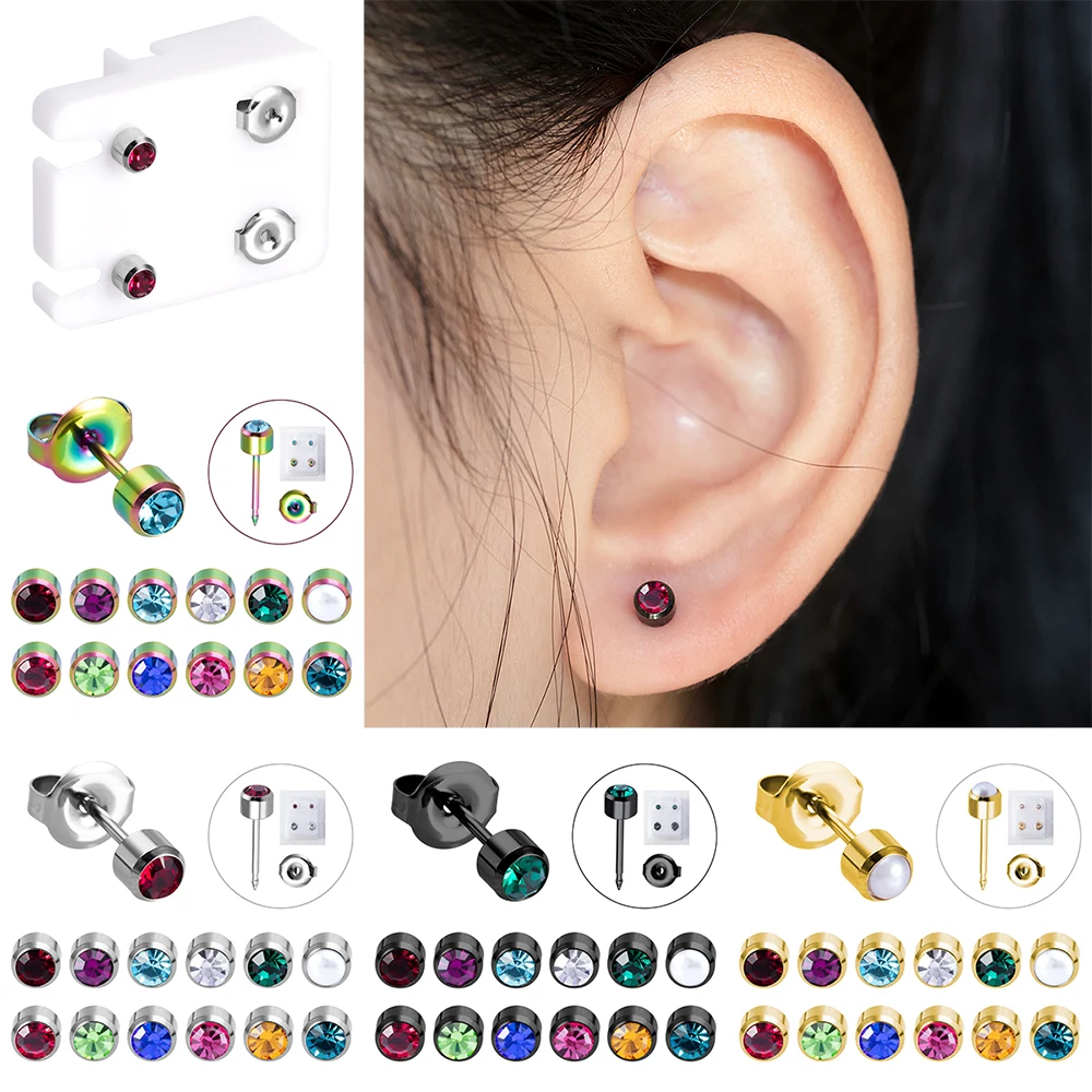 24pcs Heart Star Round CZ Ear Helix Tragus Cartilage Stud Earrings 316L Stainless Steel Fashion Stud Earring Gifts for Unisex