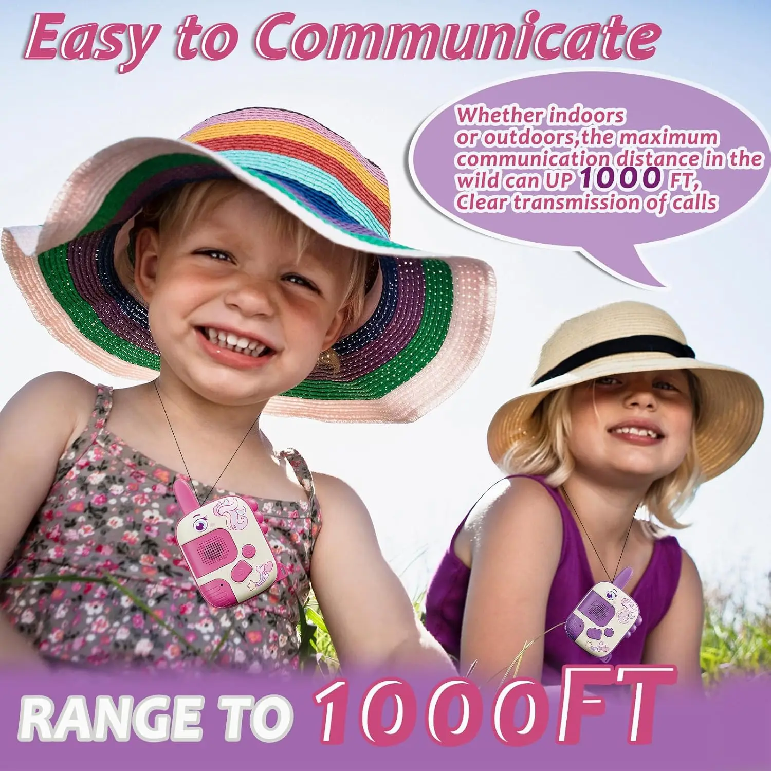 2PCS Walkie Talkie ของเล่นสําหรับเด็ก,ของขวัญยูนิคอร์นสําหรับเด็กผู้หญิงอายุ 3-9,ของขวัญวันเกิด Xmas ของขวัญกิจกรรมกลางแจ้งและในร่ม,camping