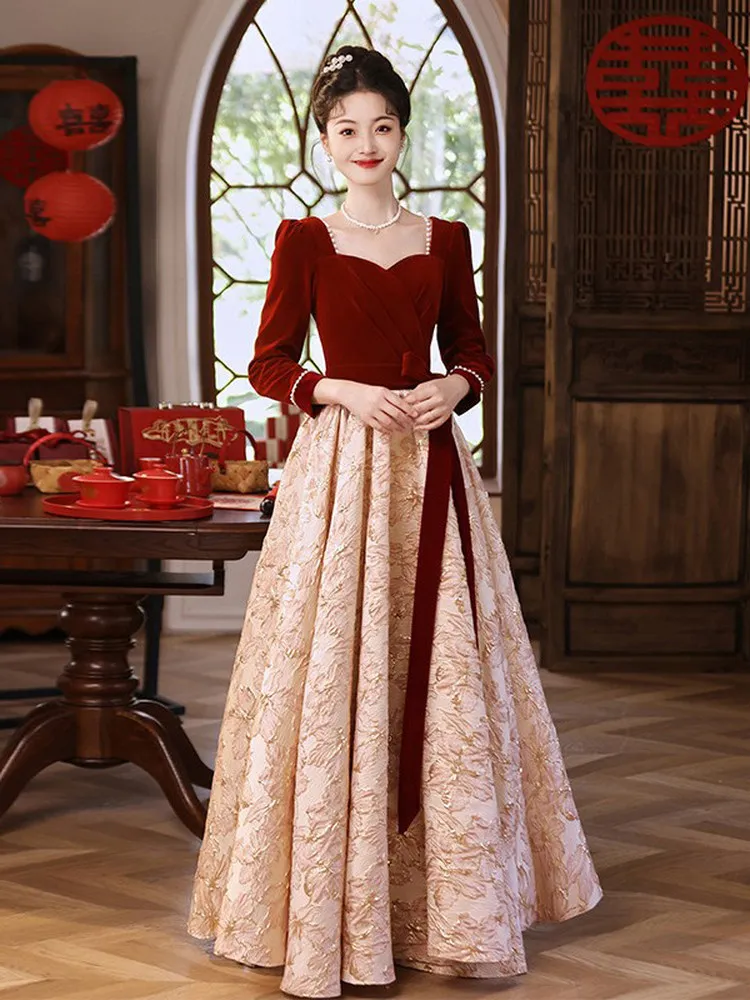 

plus Size Bridal Gown Cover Belly Wedding Dr Red Wine Color Post-Wedding Par Engagement Ceremony Materni Formal Dr
