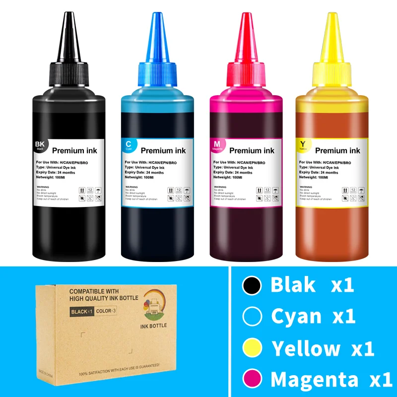 

Set of ink Universal dye ink four-color set/six color set suitable for Epson/Canon/HP/Brother/100ml/bottle printer cartridge
