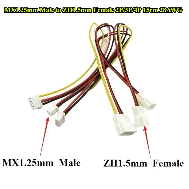 

5/10Pcs/lot MX1.25mm Male head to ZH1.5mm Female head 2P/3P/4P Terminal Wire Length 15cm 28AWG Electronic Wire Connector
