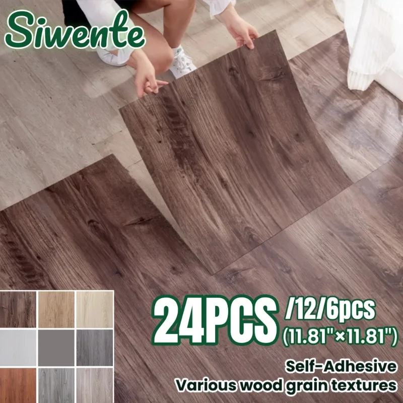 3D Wood Grain Self-Adhesive Vinyl Floor Wall Tiles Waterproof Anti-Slip Self-Adhesive Flooring Stickers for Living Room Bedroom
