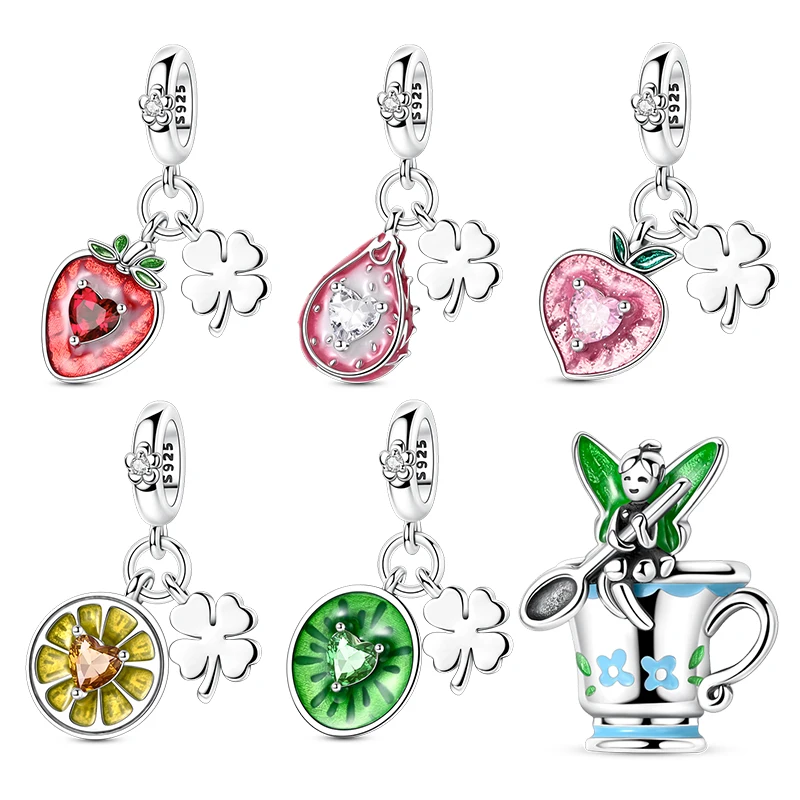 

925 Sterling Silver Fruit Charms Beads Strawberry Lemon Kiwi Peach Dragon Pendant Fit Original Bracelet DIY For Women Jewelry