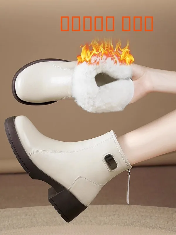 

Зимние женские ботинки на платформе с толстым каблуком, водонепроницаемые, из кожи, на меху, модные, в корейском стиле, с круглым носком