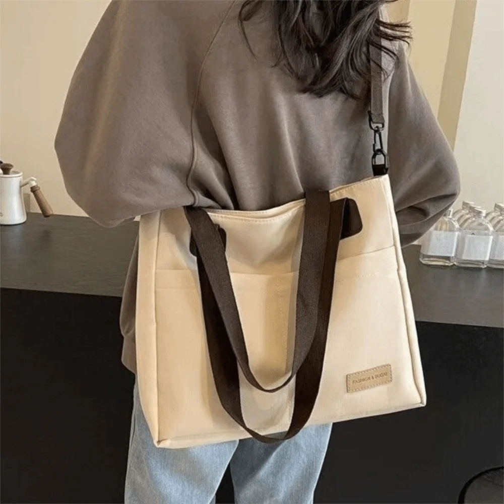 Versatile Portable Multi-Pocket Tote Bag with Shoulder Strap Thickened Travel Shoulder Bag Simple Polyester Work Bag School Use