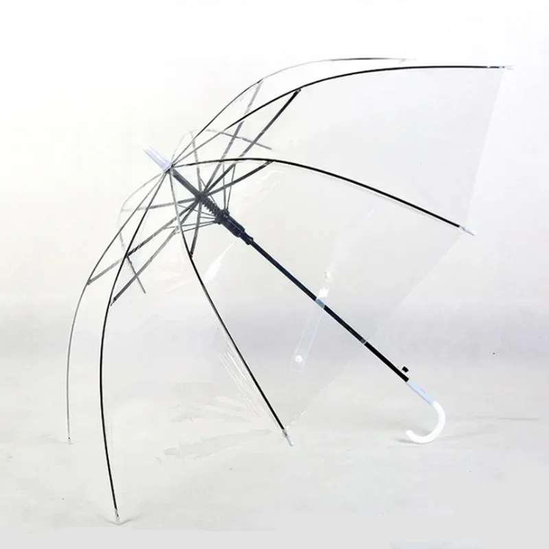 Transparent Poe Automatic Umbrella 21 Inch 8 Open Korean Japanese Popular Export Long Handle Umbrella Stock Available