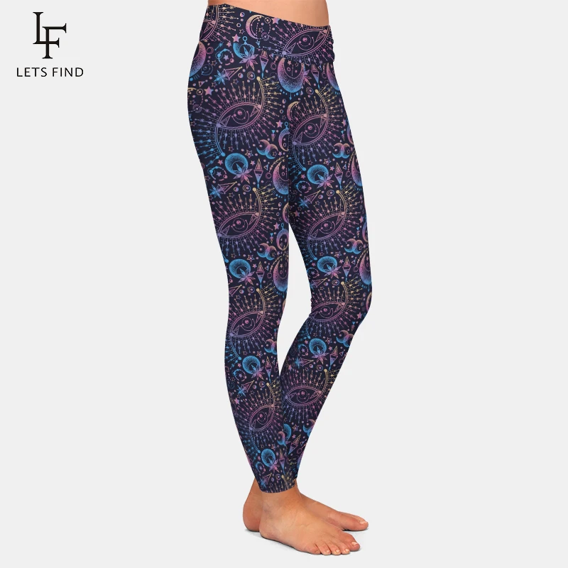 LETSFIND-mallas deportivas de cintura alta para mujer, Leggings con estampado de luna y estrellas, geometría astronómica, nueva llegada