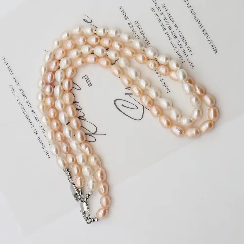 

Fashionable Rice-Shaped Natural Freshwater Screw Pearl Necklace 7-8mm Baroque Pearls Elegant Women's Party Birthday Jewelry Gift