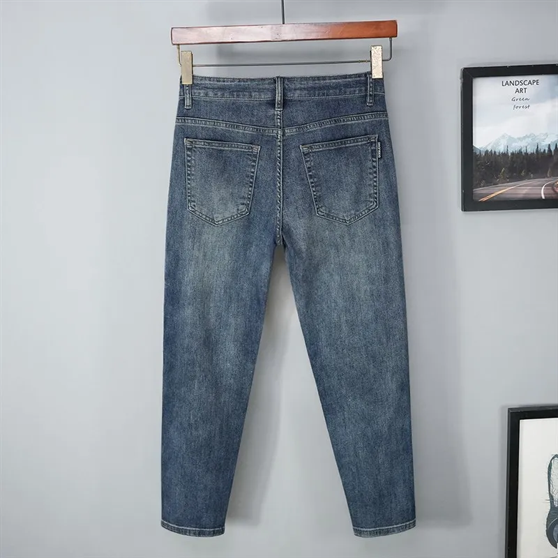 

Мужские джинсы Slim Fit с флисовой подкладкой, укороченные, повседневные, эластичные, модные, синие, из хлопкового стрейч-денима, весна-осень