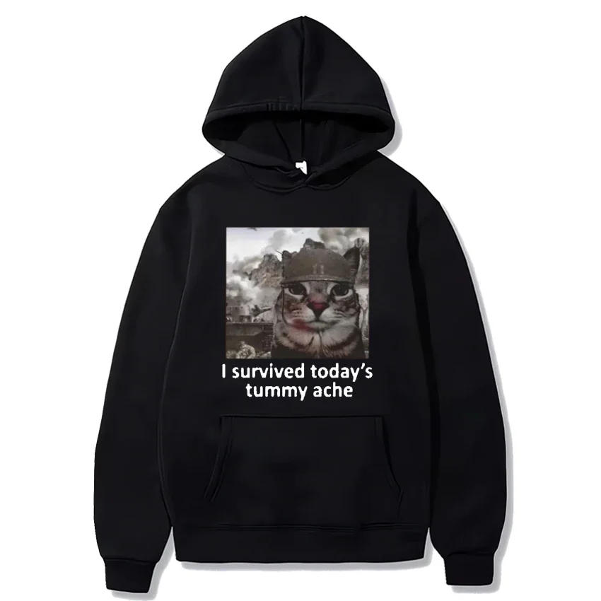 

Funny Cat I Survived Today's Tummy Ache Printed Hoodie Men Women Autumn Winter oversized fashion Fleece Long sleeve tracksuit