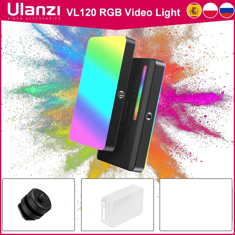 Ulanzi VL120 RGB 카메라 비디오 라이트 미니 휴대용 3100mAh 사진 조명 스마트 폰 Vlog 채우기 라이트 RGB 비디오 라이트