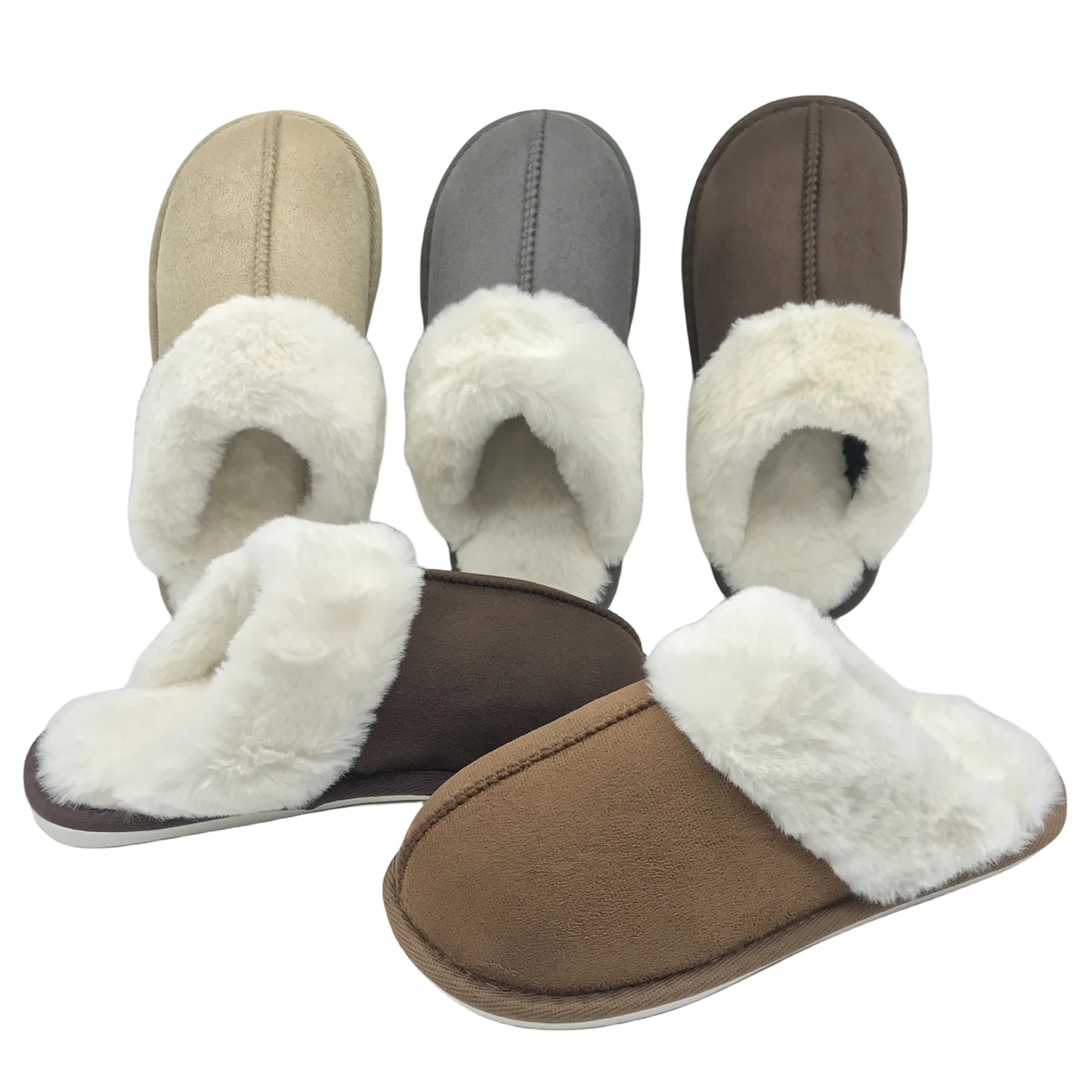 Winterliche minimalistische warme und dicke weiße Plüsch-Hausschuhe für Damen – Detail 1