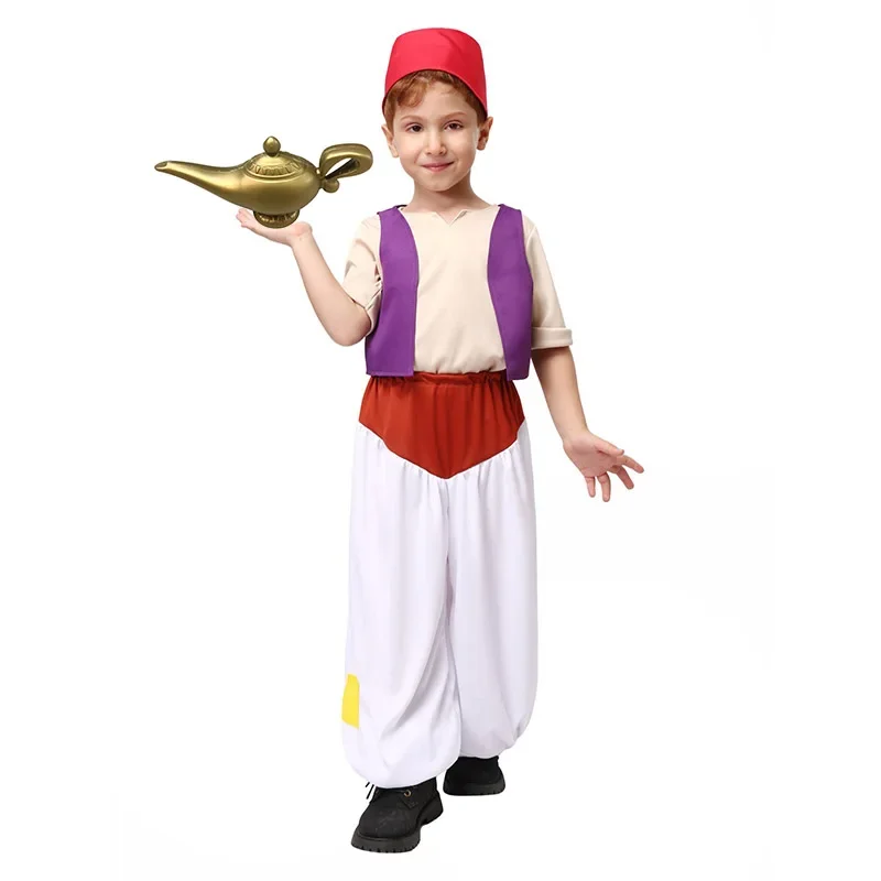 Disfraz de Príncipe Árabe para chico, disfraz de Aladino, trajes de Aladino de rata callejera para niños pequeños con lámpara de genio, Cosplay de Halloween para niños