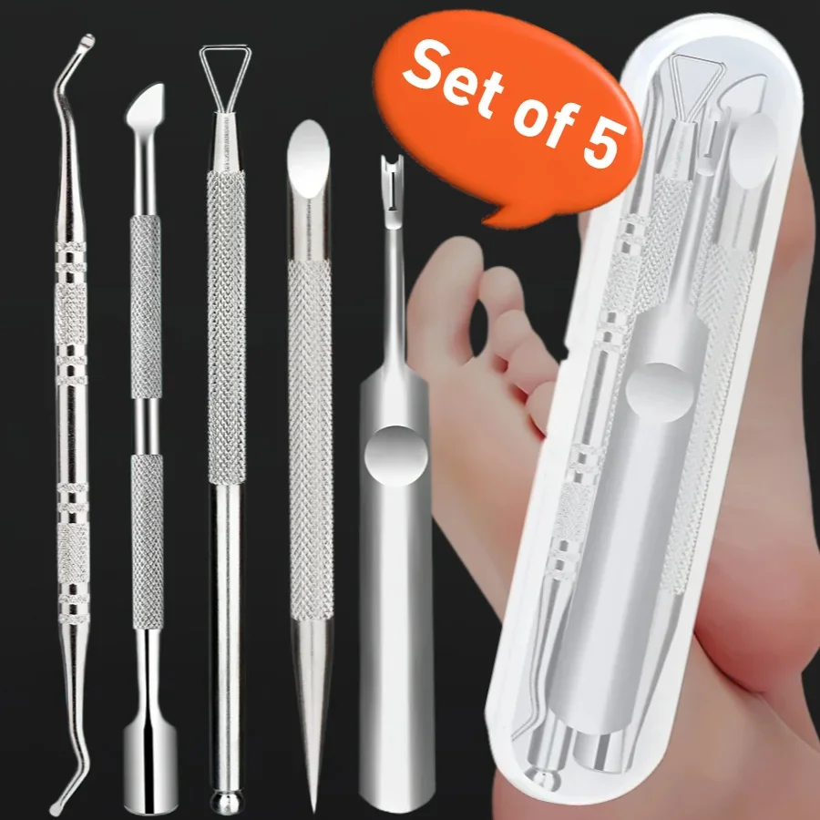 5pcs Toe Nail Kit - Premium Stainless Steel Pedicure Tools, Easy Manicure Care, Precision Remover,Includes Storage Box