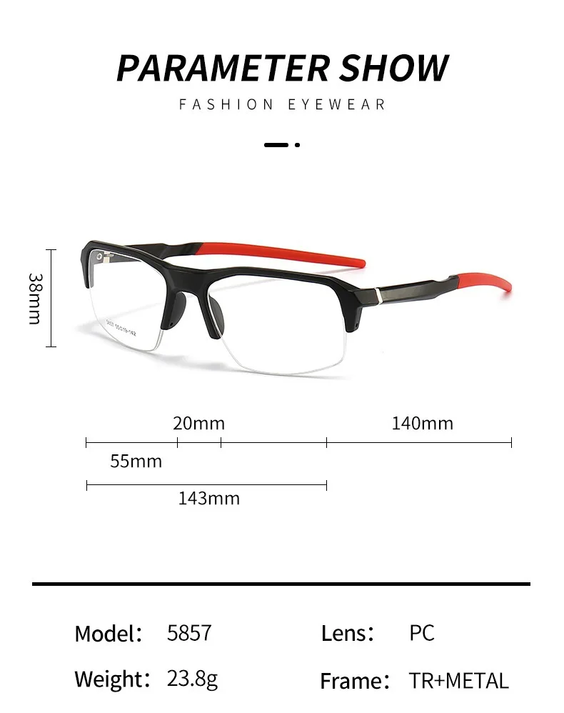 YIMARUILI Sportbrillengestell für Herren und Damen, Aluminium, TR90, Halbrahmen-Brille, Federbeine, optische verschreibungspflichtige Brillen 5857 – Detail 6