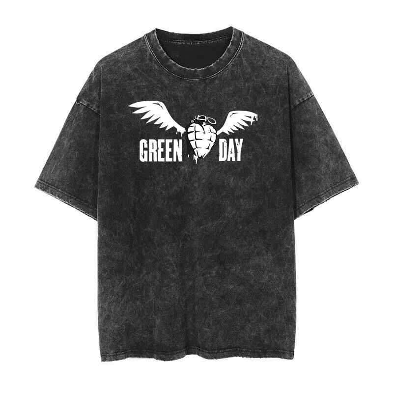 

Retro Green Day Rock Band's Vintage Washed T-shirts 2026 Men's and Women's American Retro Washed High-end Luxury Y2k Top
