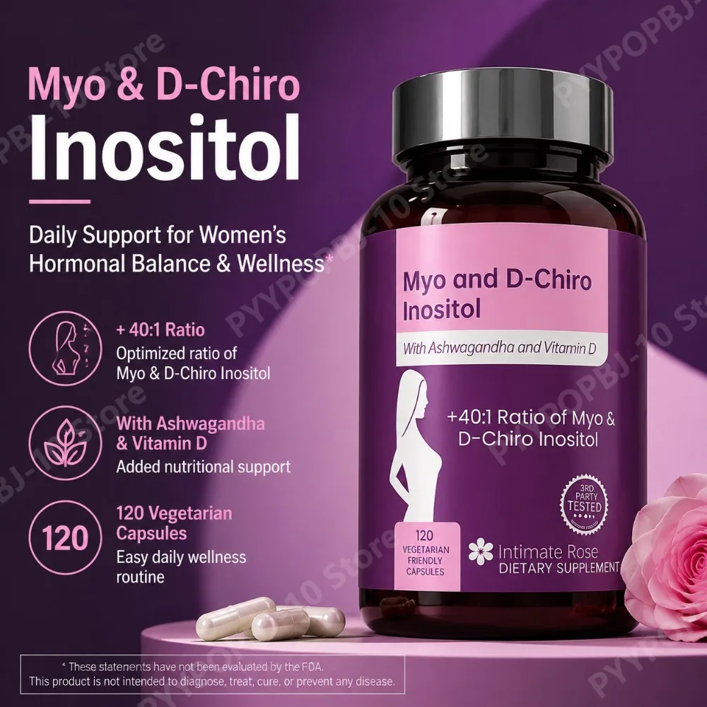 Myo & D-Chiro Inositol for Women 40:1 Ratio with Ashwagandha & Vitamin D3 Hormone Balance & Ovarian Health Support 120 Capsules