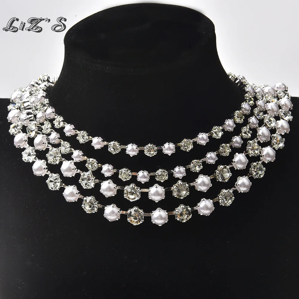 Added Pearls Crystal Rhinestone Chain Metal Plated White K Thickening Base Chain Necklace Diy Wedding Dress Jewelry Accessories